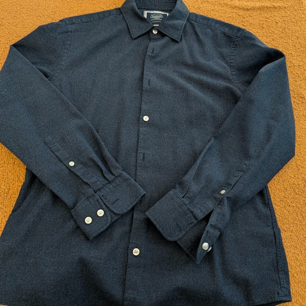 Charles Tyrwhitt Extra Slim Fit Button Down Hobsack Weave Long-Sleeve Shirt M